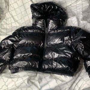 black cropped puffer coat